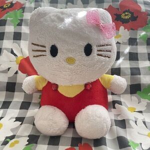Vintage Hello Kitty 1980's Plush Doll Sanrio Yellow‎ Red Overalls Bows Kitty